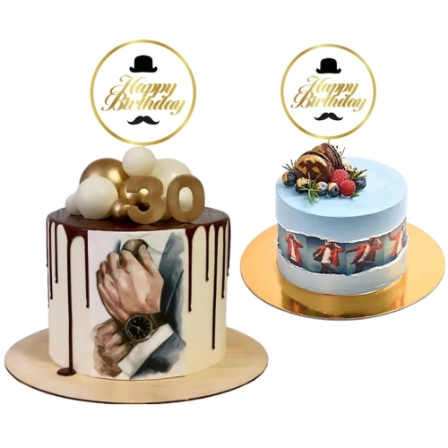 Topper ozdoby na tort napis Happy Birthday melonik wąsy dekoracje urodzinowe